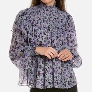 Cinq à Sept Purple Floral Drew Georgette Smocked Top